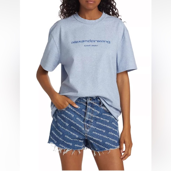 NWT Alexander Wang Short Sleeve Tee w/ Glitter Wash and Puff Logo M - Picture 3 of 16